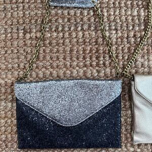 J. Crew Silver and Black Glitter Clutch